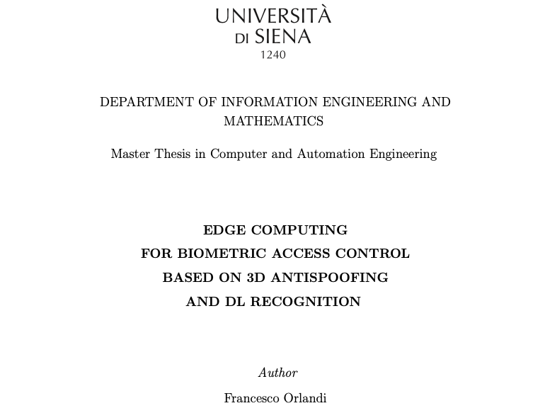Master Thesis: Edge Computing For Biometric Access Control Based On 3D Antispoofing And DL Recognition